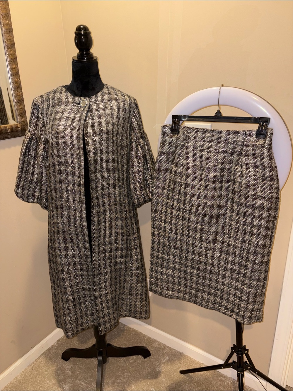 Spiegel Black and White Houndstooth 2 piece skirt suit